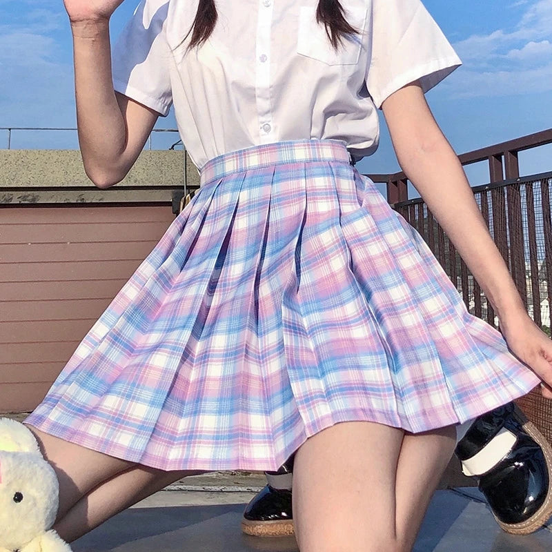 Japanese School Uniform Korean Student JK Seifuku Blouse Pleated Skirt Sailor Full Set Girl Plaid Skirt Pink Uniforms for Woman