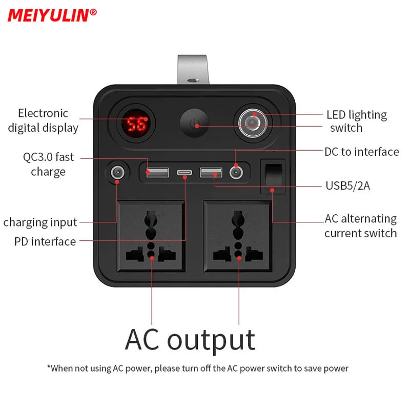 90000mAh Solar Generator Power Supply Station 300W Portable Auxiliary Battery Power Bank Inverter USB C PD for Outdoor Camping