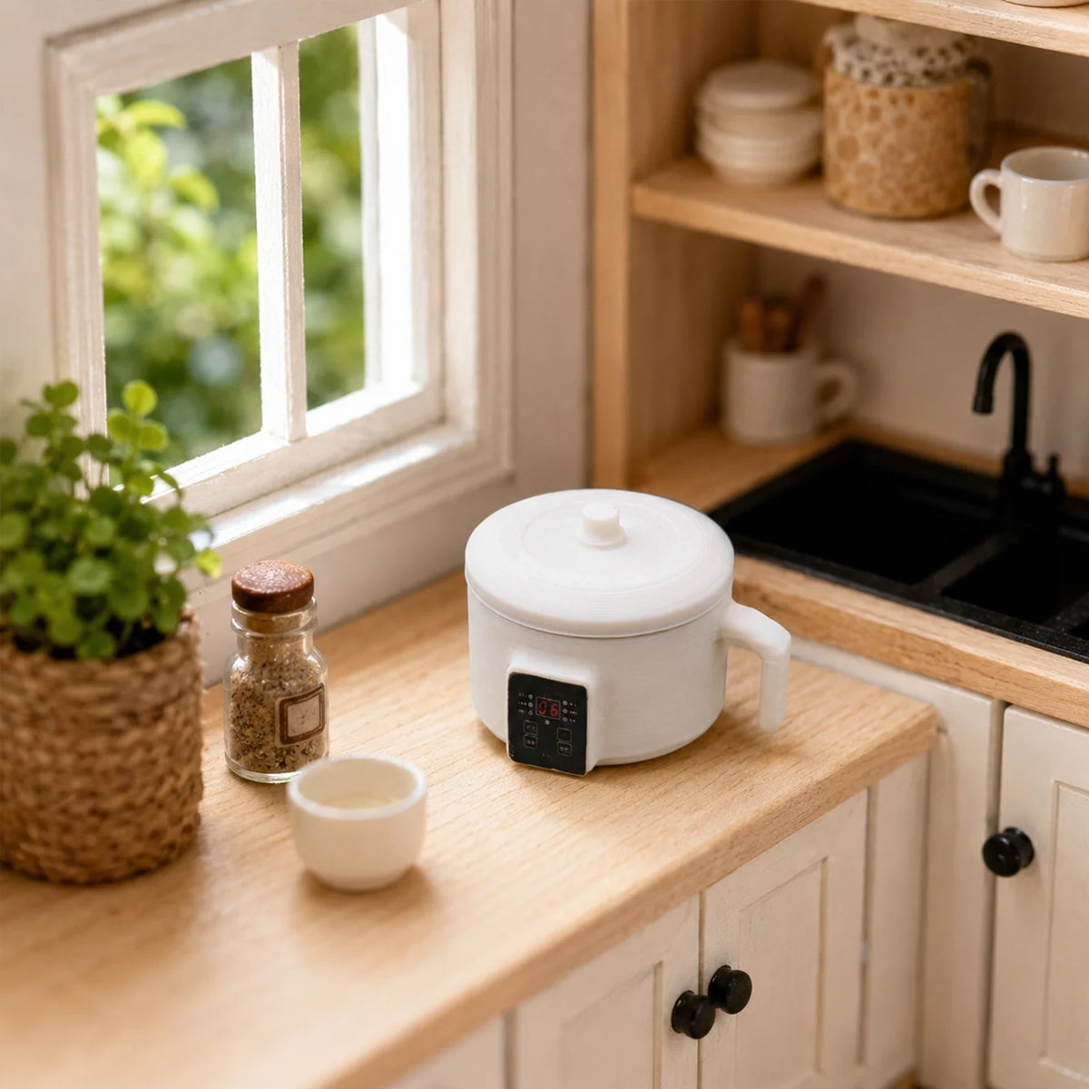 Miniature Electric Boiling Pot Model, with Digital Control Panel mini Slow Cooker, doll House Kitchen Simulation Kitchenware