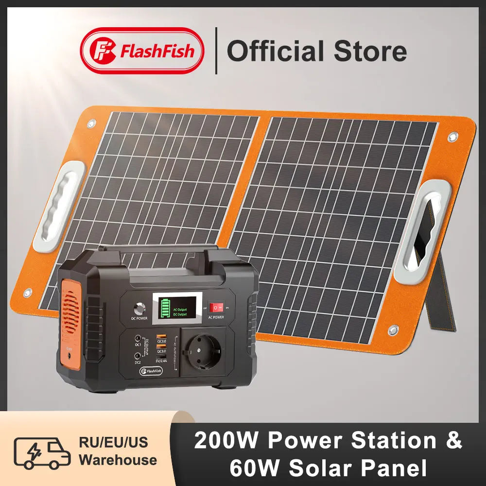 FF Flashfish E200 151Wh Solar Generator AC 200W Power Station with 18V 50W Foldable Solar Panel Battery Complete Kit Set System