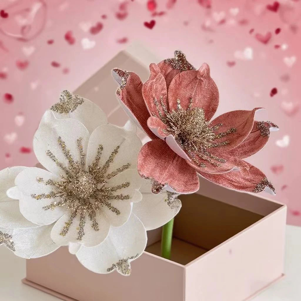 Christmas Tree Poinsettia Flower Cream White Velvet Magnolia Artificial Floral Ornaments for Xmas Decoration Wedding Centerpiece