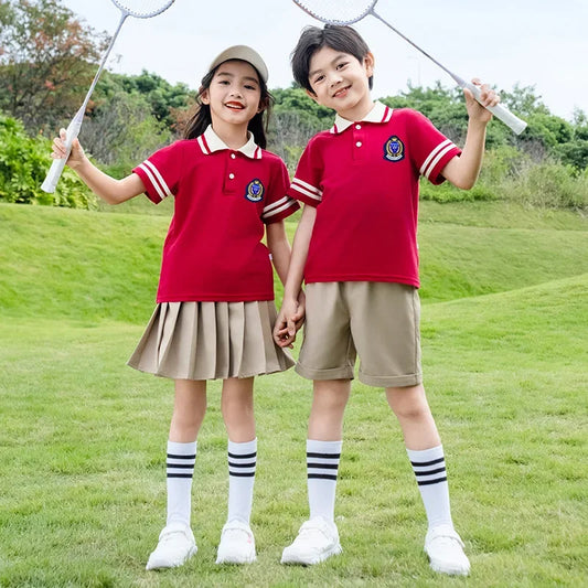 School Uniform T-shirt Short-sleeved Children's Sportswear Class Suits New Summer Three-piece Set Kindergarten Clothing
