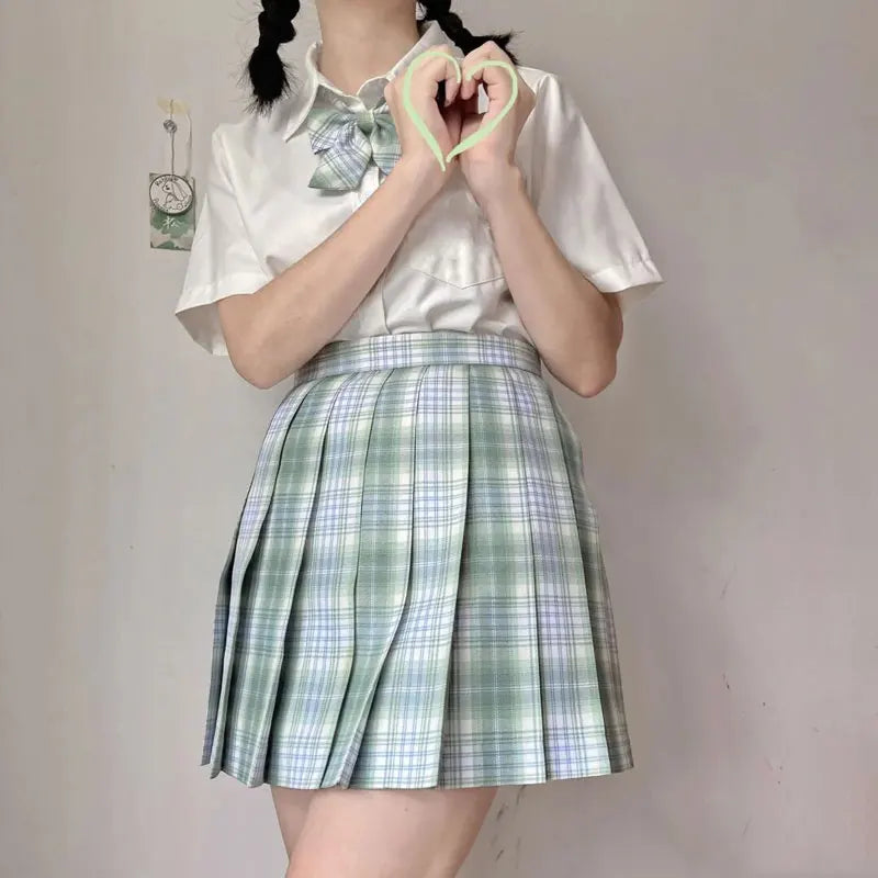 Japanese School Uniform Korean Student JK Seifuku Blouse Pleated Skirt Sailor Full Set Girl Plaid Skirt Pink Uniforms for Woman