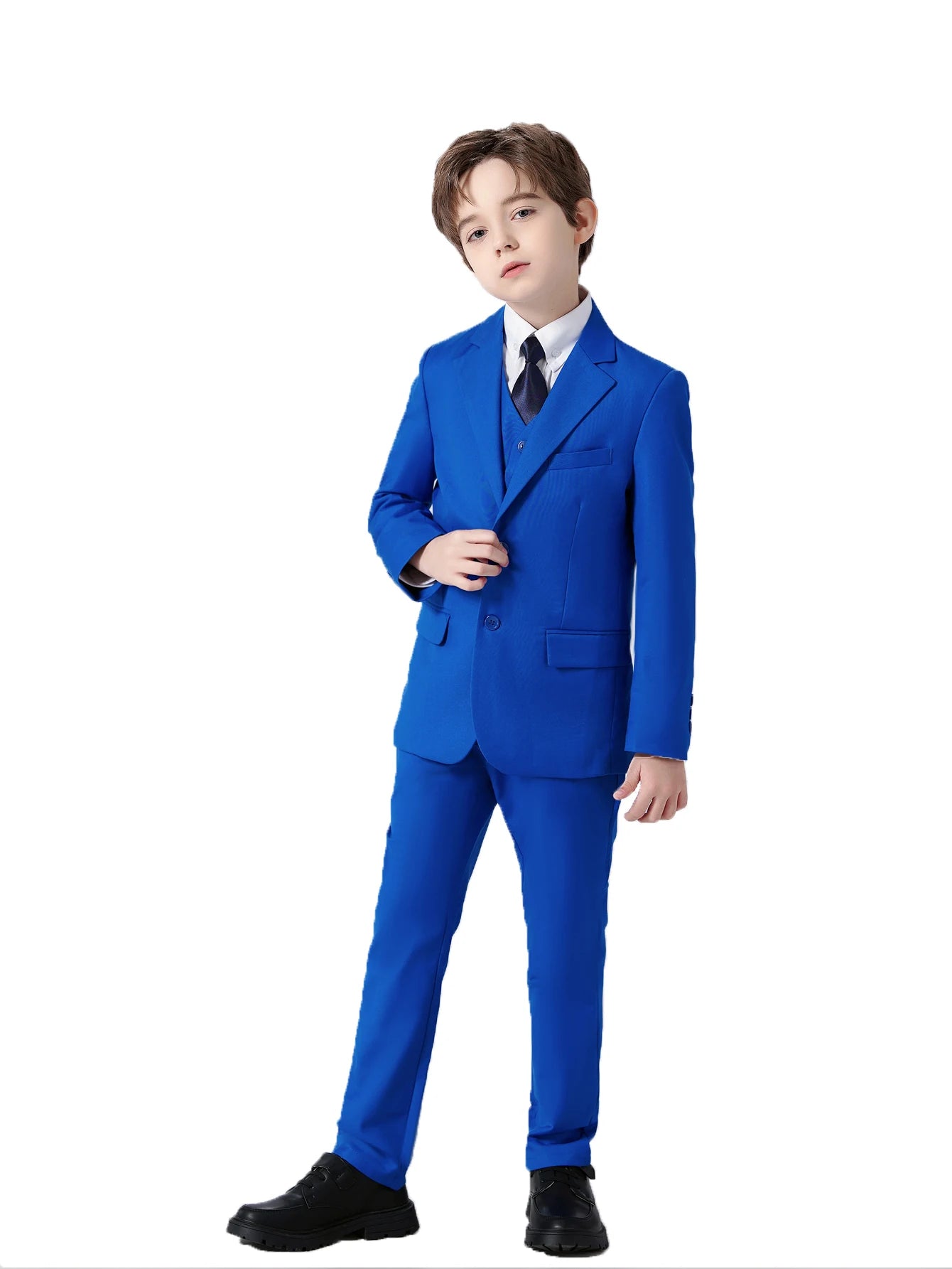 4pcs/set Boys' Suit Set With Pants, Vest, Tie And Jacket School Uniforms