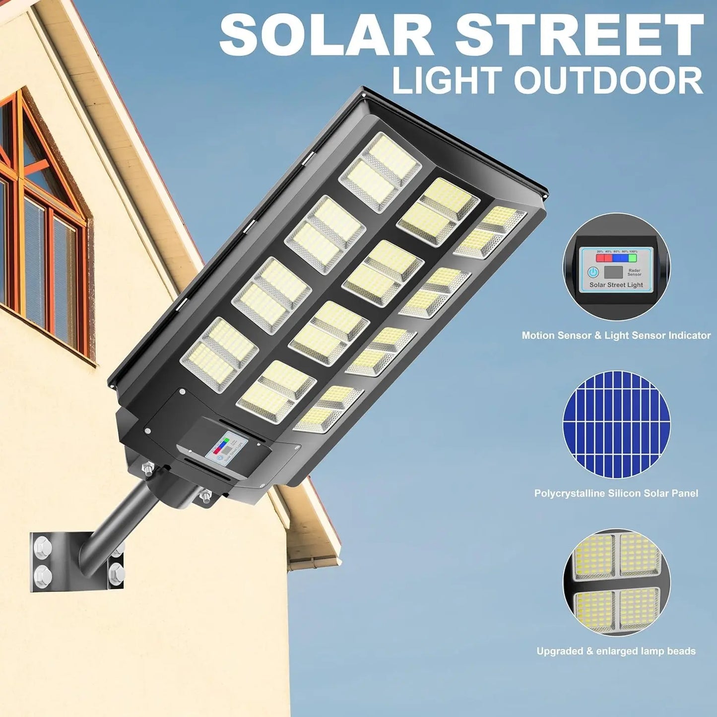 Lights Outdoor Waterproof, 240000LM 7000K Solar Powered Street Light,Dusk to Dawn