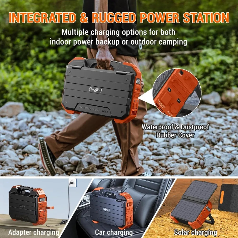 Portable Power Station with Built-in Solar Panel, 614WH/192000mAh LiFePO4 Battery Pack, 600W Solar Generator