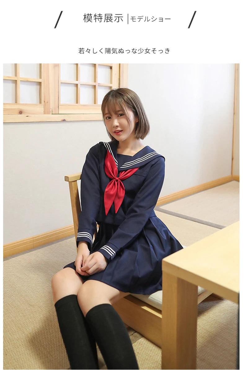 Basic style Japanese School Uniform College High School Girls Student Uniforms Sailor Suit White Tops Pleated Skirt Plus XXXXXL