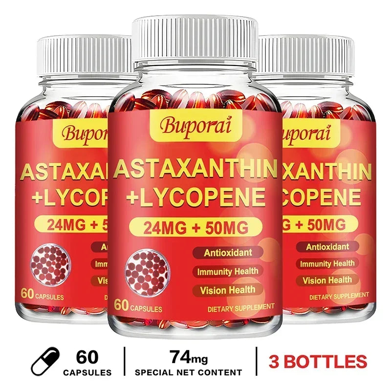 Astaxanthin + Lycopene Capsules - Antioxidant, Promotes Blood Circulation, Supports Heart, Joint and Vision Health, Non-GMO - MediaEclat.store