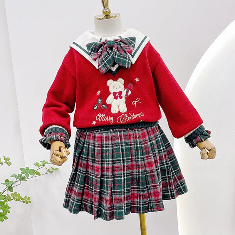 School Uniform for Teens School Uniform for Girls Children Costume Kids Suit Preppy Sweater Skirt Clothes for Girls 12 13 14