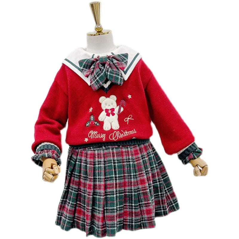 School Uniform for Teens School Uniform for Girls Children Costume Kids Suit Preppy Sweater Skirt Clothes for Girls 12 13 14