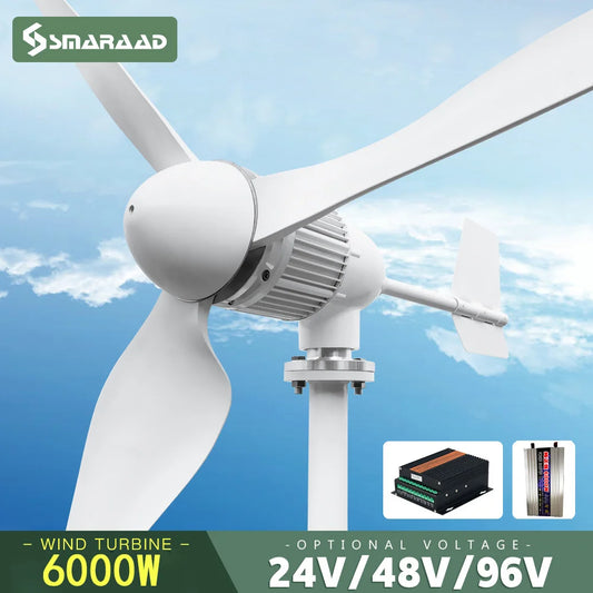 6000W 24V 48V Free Energy Off Grid System Horizontal Home Wind Turbines Wind Generator Power Windmil With MPPT Controllerl