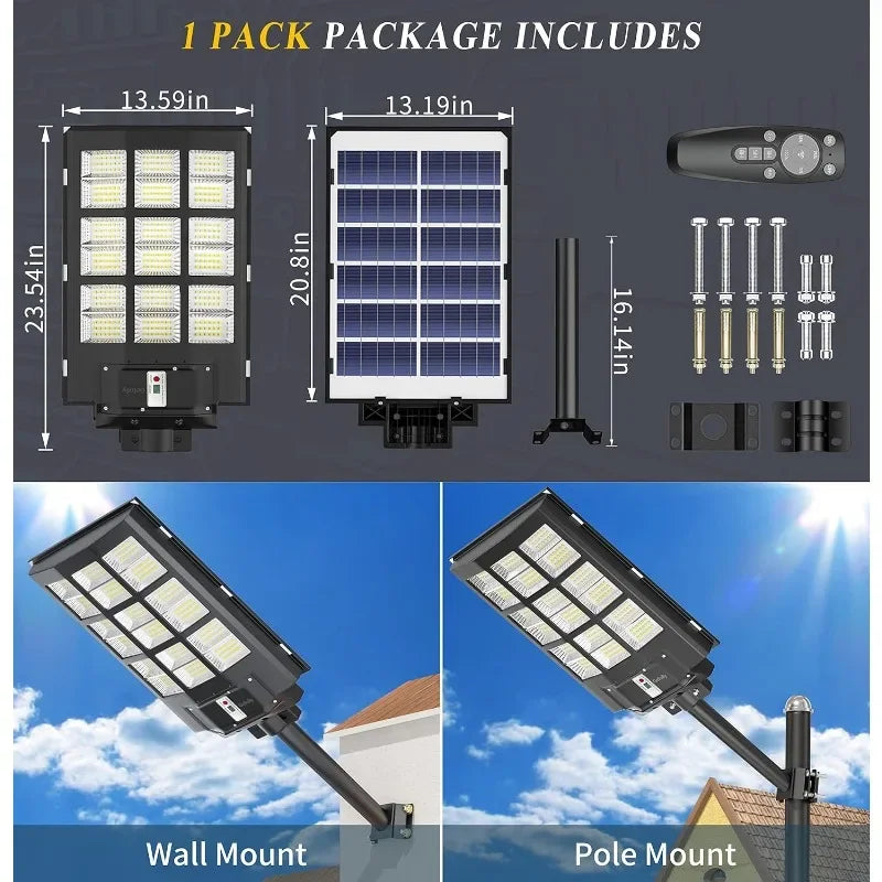 2000W Solar Street Lights Outdoor,  Solar Security Flood Motion Sensor Outdoor Light for Basketball Court, Road, Garden -2 Pack