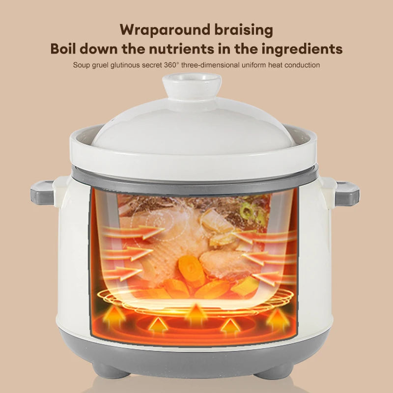 3.8L Multifunctional Electric stew pot Slow Cooker Ceramic Inner Pot Multi-Cooker for Soup Porridge Casserole Household Kitchen