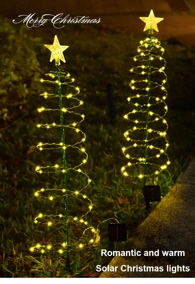 Solar Christmas Tree Lights Festive Dress Up Scene Layout Outdoor Garden Windproof IP65 Star Lights Decorative Lights