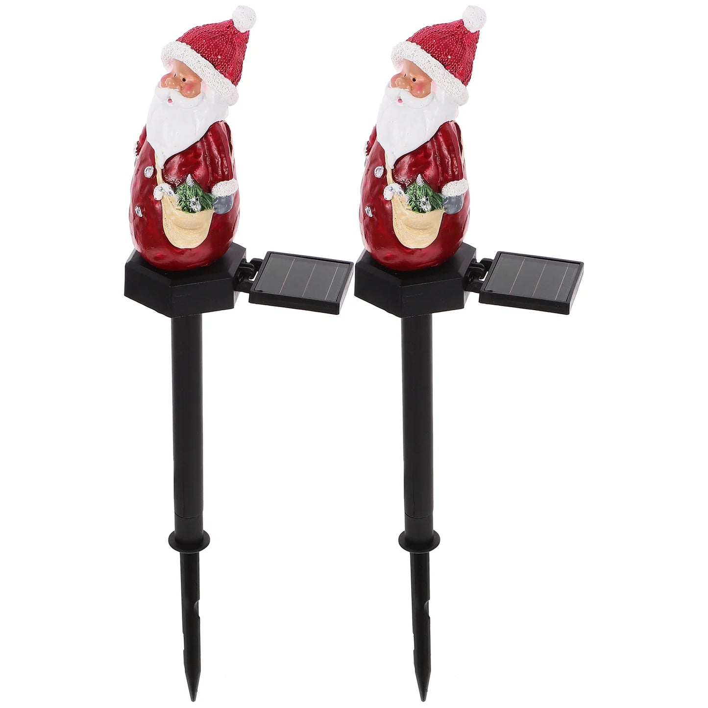 Solar Powered Christmas Garden Lights Decorations 2 Pcs, Outdoor Modeling Street Stake LED Yard Plastic Resin Lawn