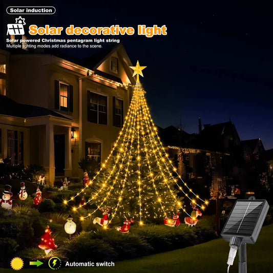 Solar Christmas Decoration Star String Lights 2/3M 8 Modes Waterfall Christmas Tree Fairy Lights for Outdoor Wedding Holiday