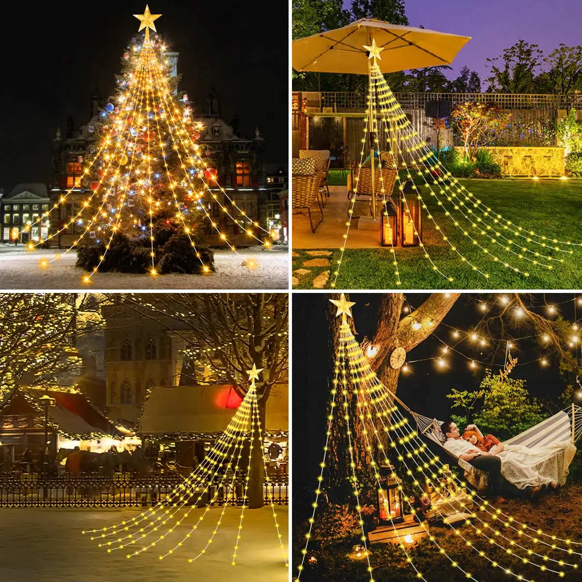Solar Christmas Decoration Star String Lights 2/3M 8 Modes Waterfall Christmas Tree Fairy Lights for Outdoor Wedding Holiday