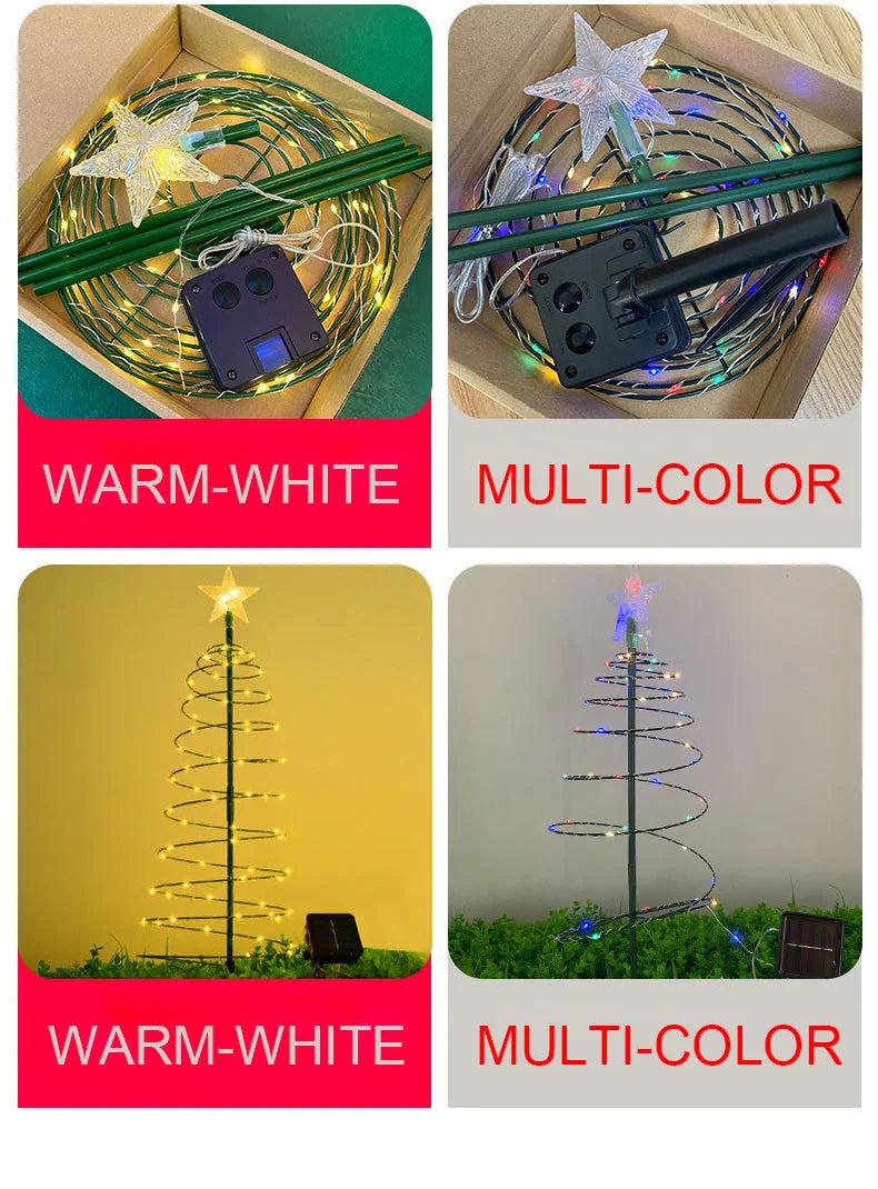 Solar Christmas Tree Lights Festive Dress Up Scene Layout Outdoor Garden Windproof IP65 Star Lights Decorative Lights