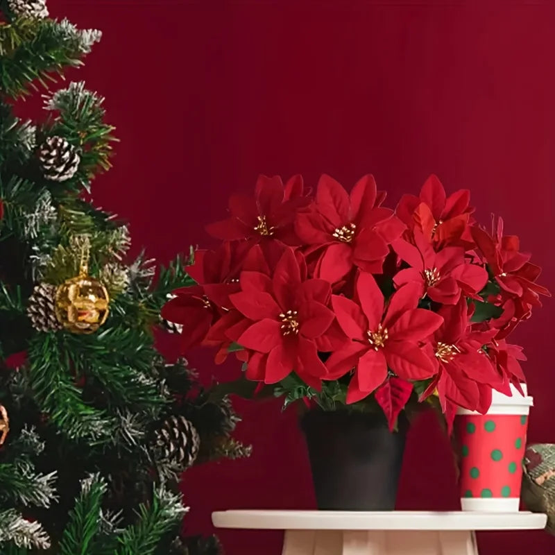 4pcs Artificial Red Poinsettia Flowers, Christmas Decorations for Home, Table Centerpieces, Wedding Decor, Christmas Tree