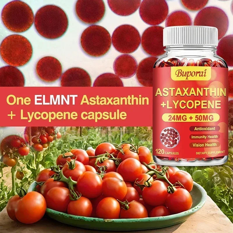 Astaxanthin + Lycopene Capsules - Antioxidant, Promotes Blood Circulation, Supports Heart, Joint and Vision Health, Non-GMO - MediaEclat.store