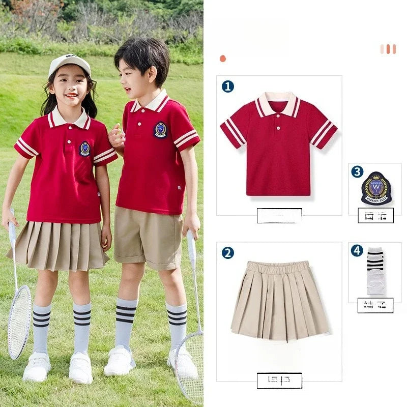 School Uniform T-shirt Short-sleeved Children's Sportswear Class Suits New Summer Three-piece Set Kindergarten Clothing
