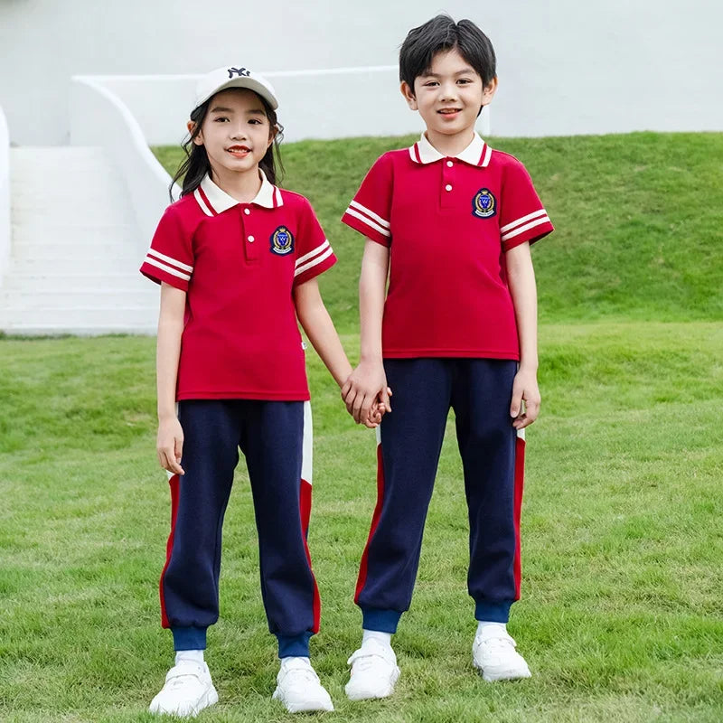 School Uniform T-shirt Short-sleeved Children's Sportswear Class Suits New Summer Three-piece Set Kindergarten Clothing