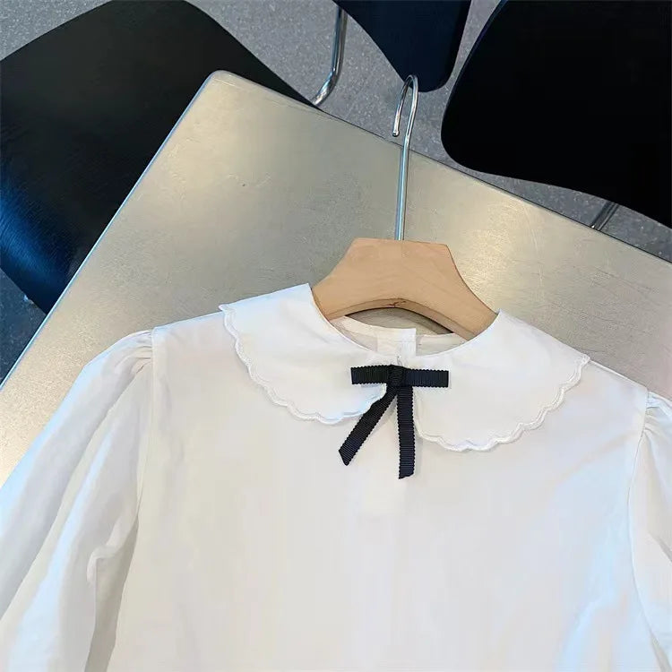 School Uniform Girls Sundress Children White Long Sleeve Blouse+sleeveless Dress 2 Piece Sets Baby Top Skirts Suit Kids Dresses