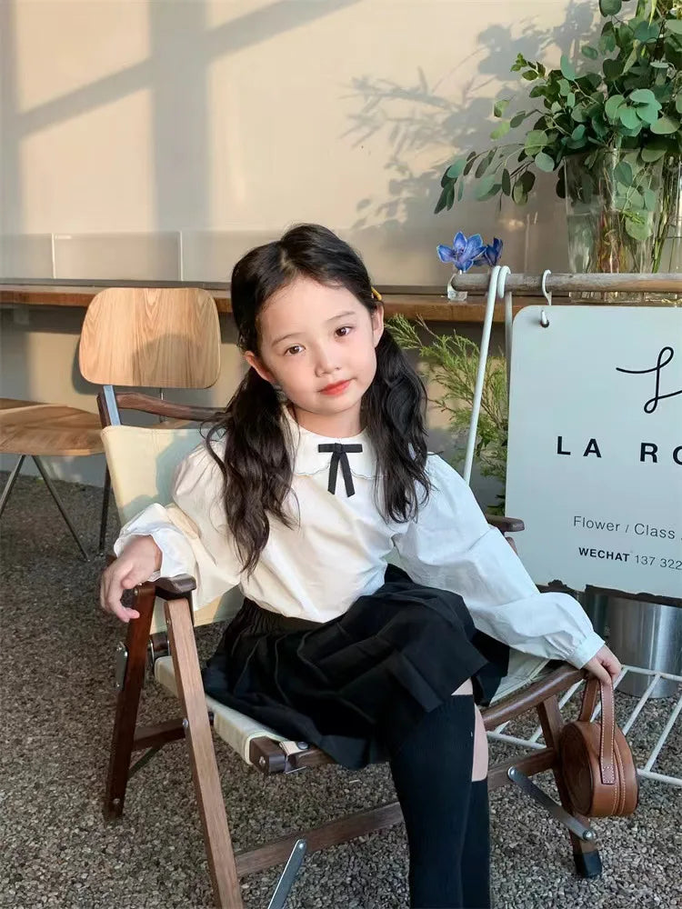 School Uniform Girls Sundress Children White Long Sleeve Blouse+sleeveless Dress 2 Piece Sets Baby Top Skirts Suit Kids Dresses