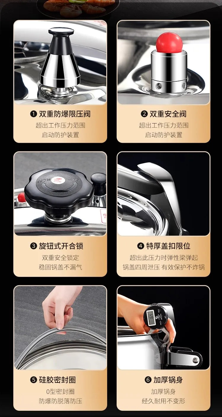 Korean Style Pressure Cooker - Explosion-Proof Stainless Steel Pot | For Induction/Gas Stoves, Restaurant & Home Use