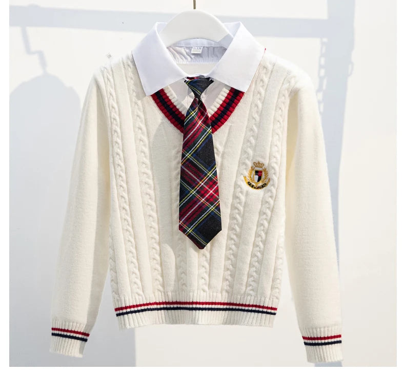 School Uniform for Teens School Uniform for Girls Children Costume Kids Suit Preppy Sweater Skirt Clothes for Girls 12 13 14