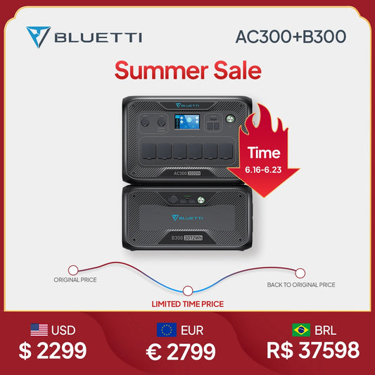 BLUETTI AC300 + B300 Power Station 3000W 3072Wh Solar Generator Home Battery Backup Home Battery Backup LiFePO4 Battery Solar