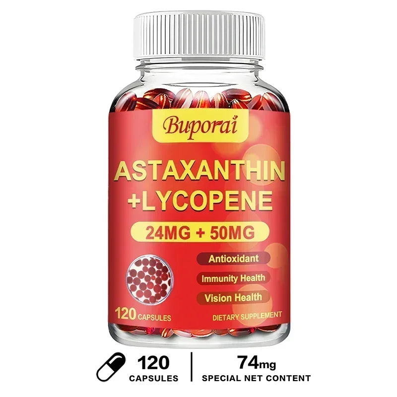 Astaxanthin + Lycopene Capsules - Antioxidant, Promotes Blood Circulation, Supports Heart, Joint and Vision Health, Non-GMO - MediaEclat.store