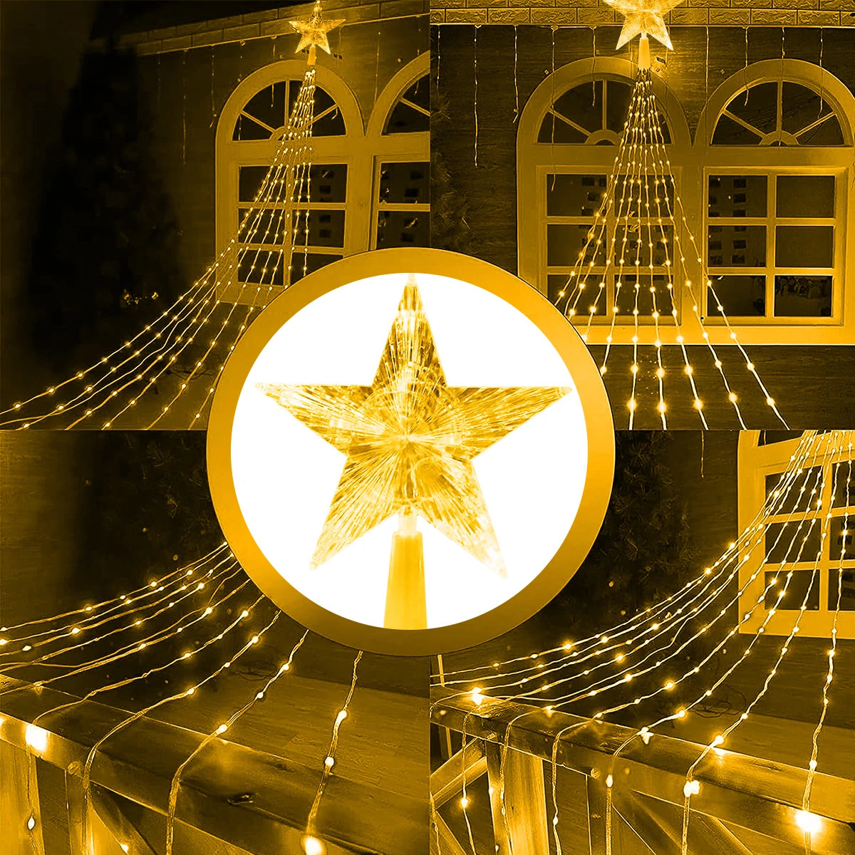 Solar Christmas Decoration Star String Lights 2/3M 8 Modes Waterfall Christmas Tree Fairy Lights for Outdoor Wedding Holiday