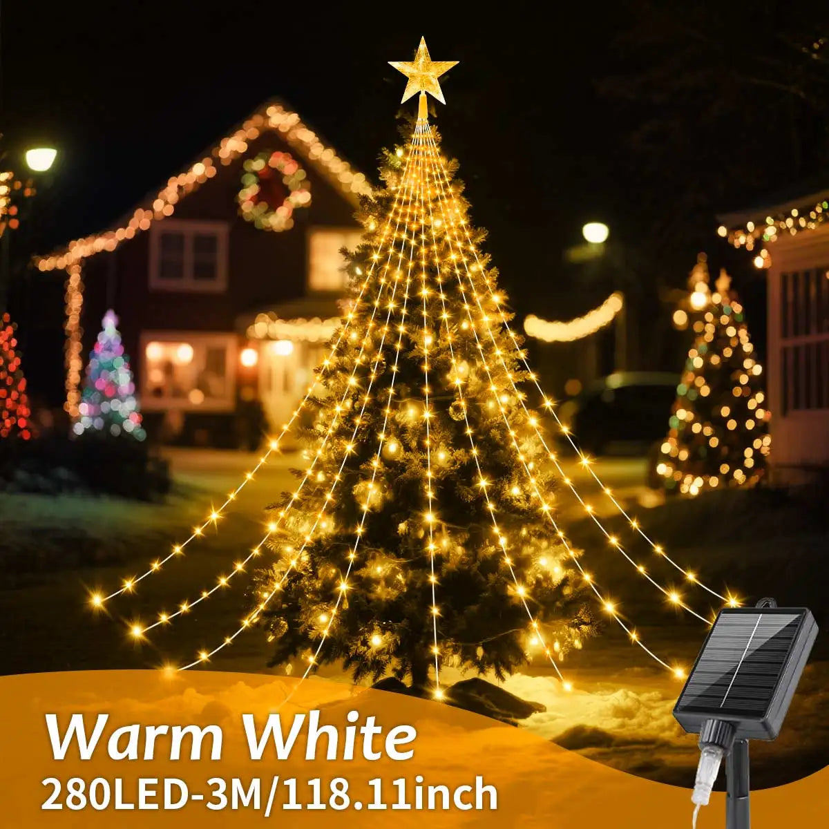 Solar Christmas Decoration Star String Lights 2/3M 8 Modes Waterfall Christmas Tree Fairy Lights for Outdoor Wedding Holiday