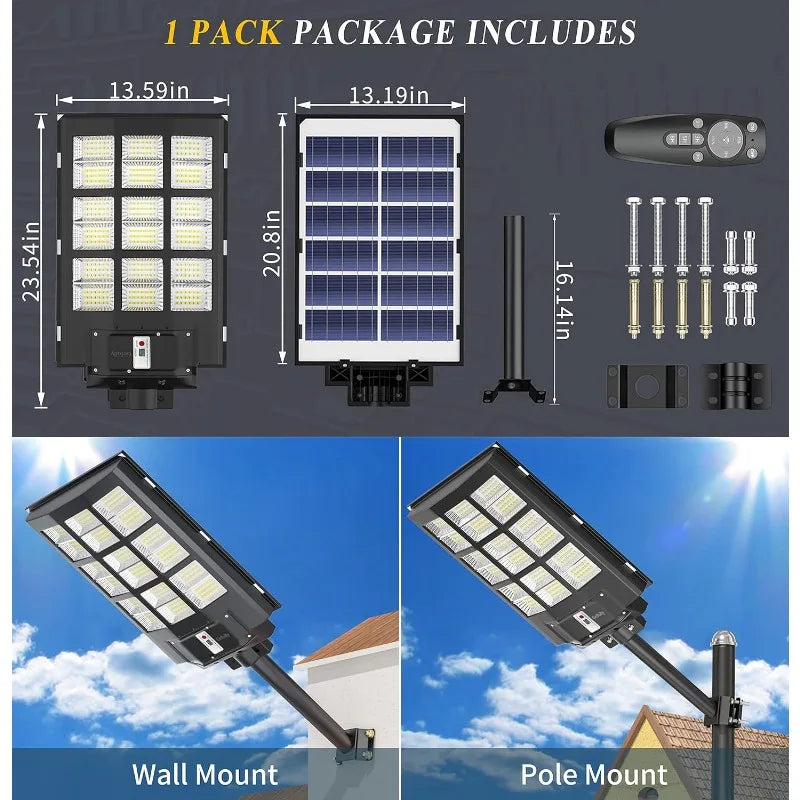 2000W Solar Street Lights Outdoor, 280000LM Commercial Parking Lot Light Dusk to Dawn, 6500K Solar Security Flood Motion Sensor