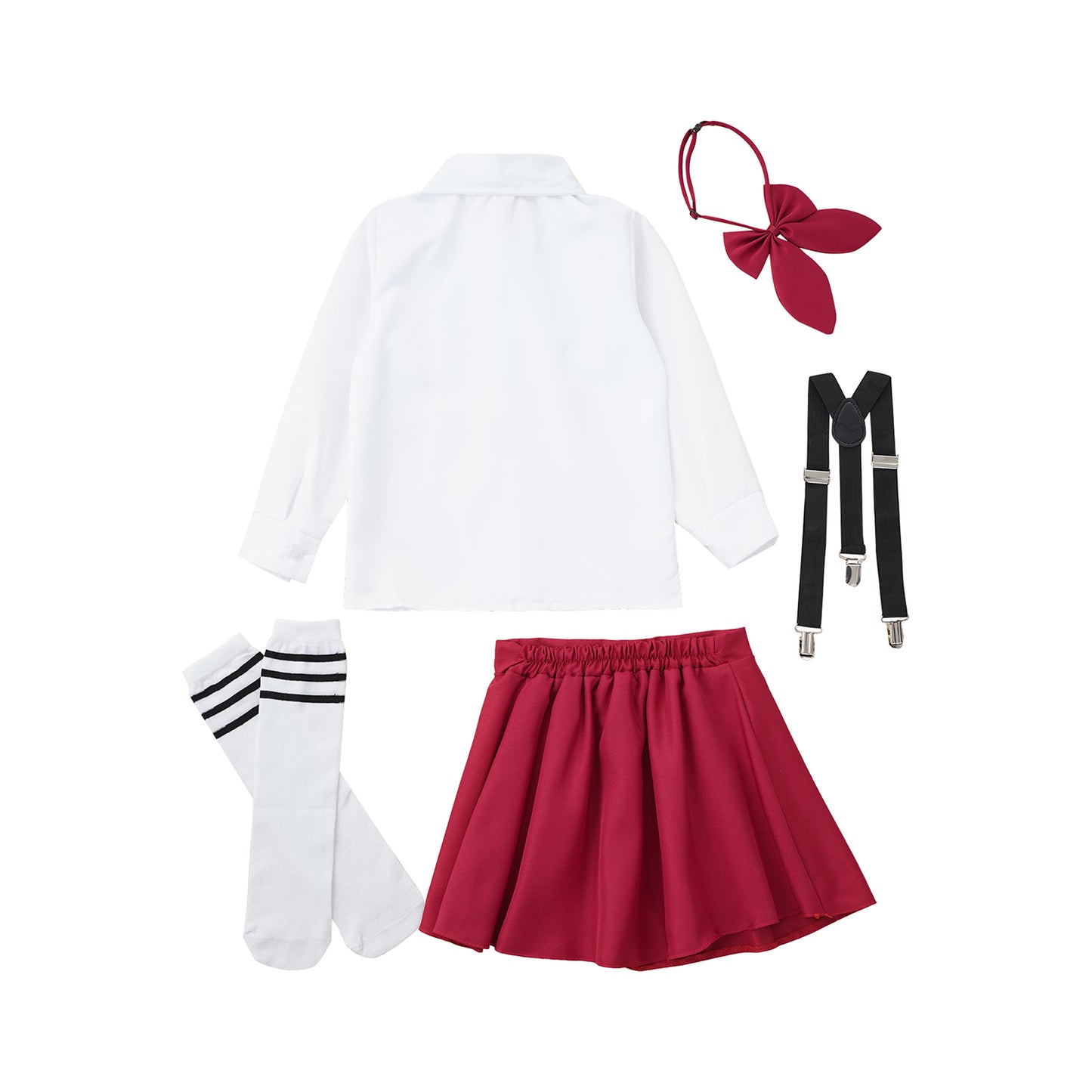 Kids Girls Student School Uniform Shirt Top with Suspenders Skirt Socks Children Choir Stage Performance Suit Schoolgirl Costume