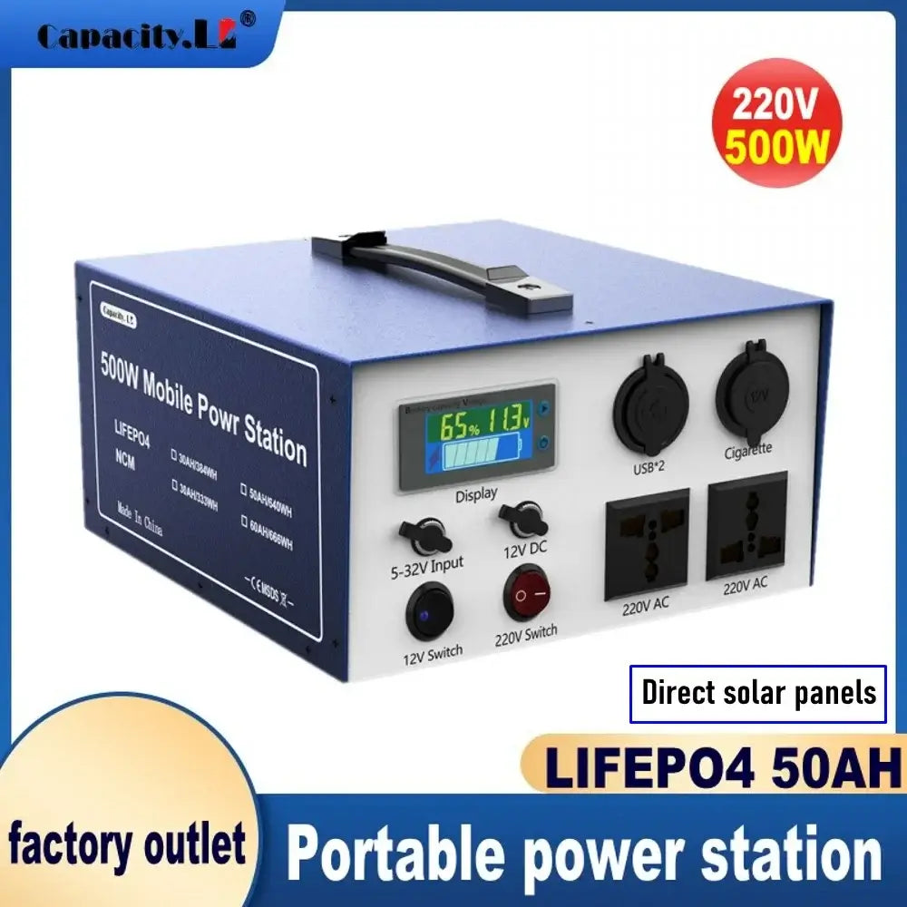 Portable Generator 12v Lifepo4 Battery 30ah 50ah Inverter 500w  Power Station AC220v Lithium Battery Pack Solar Outdoor Energy