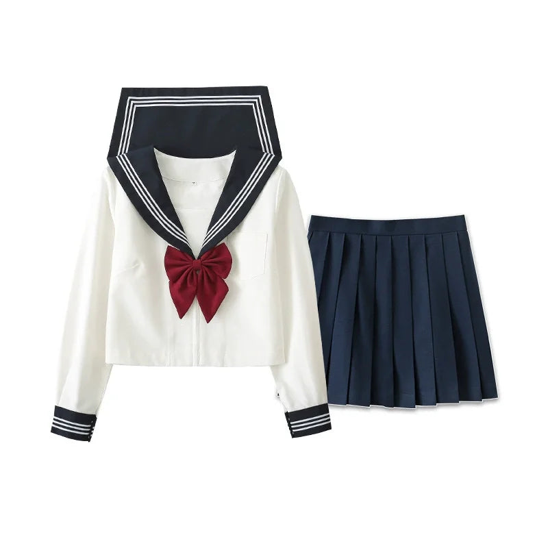 2025 new Japanese school uniform girls plus size Jk suit Spring red tie white three basic sailor uniform women's long skirt suit