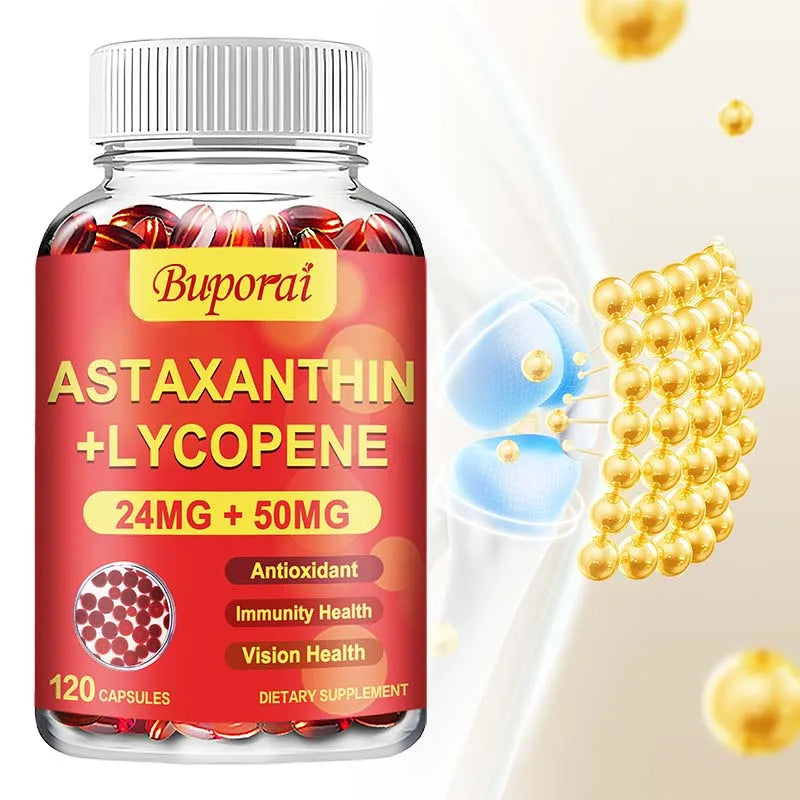Astaxanthin + Lycopene Capsules - Antioxidant, Promotes Blood Circulation, Supports Heart, Joint and Vision Health, Non-GMO - MediaEclat.store