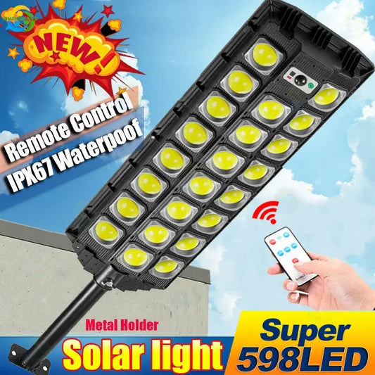 Solar Power Street Light Motion Sensor LED Solar Flood Lights Outdoor 3 Mode Lighting IP66 Waterproof COB Security Lamp for Yard