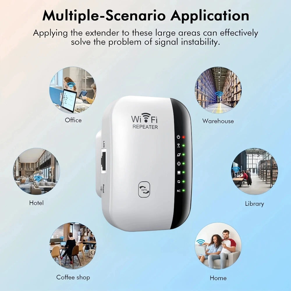 300Mbps WiFi Repeater High-Speed Expansion WiFi Signal Booster Built-in Antenna Repeater & Extender for Stable Wall-Penetrating