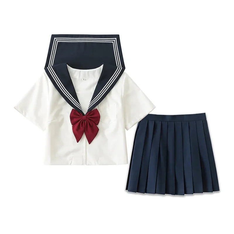 2025 new Japanese school uniform girls plus size Jk suit Spring red tie white three basic sailor uniform women's long skirt suit