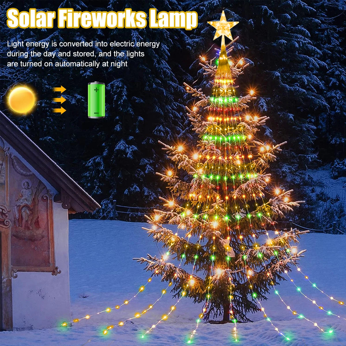 Solar Christmas Decoration Star String Lights 2/3M 8 Modes Waterfall Christmas Tree Fairy Lights for Outdoor Wedding Holiday