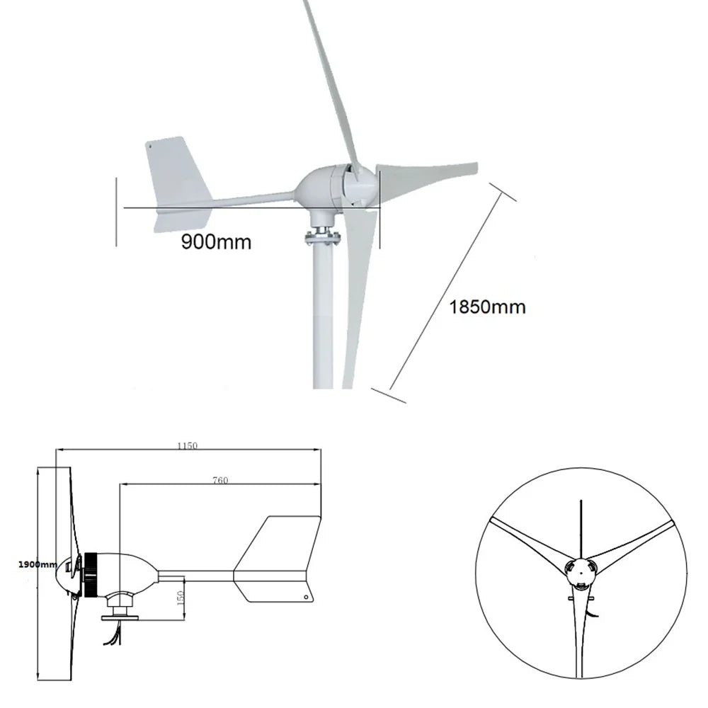 1200W 12V 24V Wind Turbines Generator Lantern Vertical Axis 3 Blades Motor Kit For Home Hybrid Streetlight Use Electromagnetic