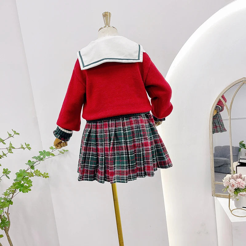 School Uniform for Teens School Uniform for Girls Children Costume Kids Suit Preppy Sweater Skirt Clothes for Girls 12 13 14
