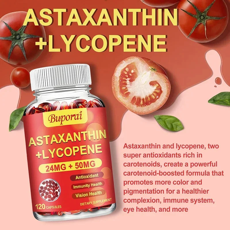 Astaxanthin + Lycopene Capsules - Antioxidant, Promotes Blood Circulation, Supports Heart, Joint and Vision Health, Non-GMO - MediaEclat.store