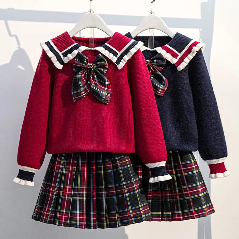 School Uniform for Teens School Uniform for Girls Children Costume Kids Suit Preppy Sweater Skirt Clothes for Girls 12 13 14