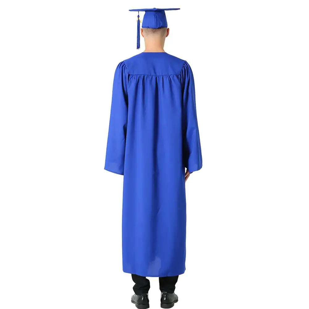 Bachelor Uniform with Hat V Neck Knee Length Long Sleeve Hidden Button Student Graduation Robe Doctor Master Graduation Clothes