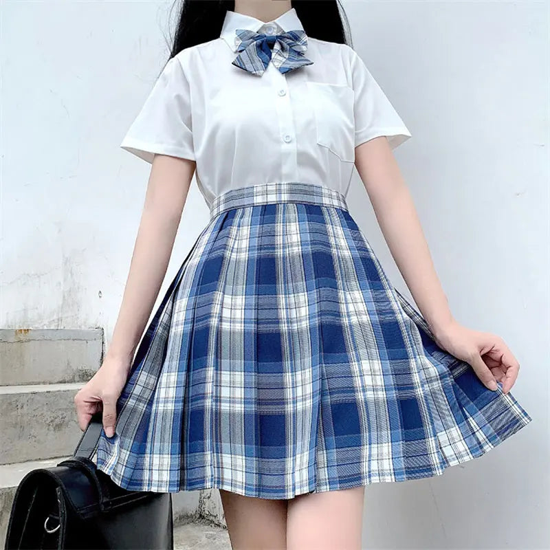 Japanese School Uniform Korean Student JK Seifuku Blouse Pleated Skirt Sailor Full Set Girl Plaid Skirt Pink Uniforms for Woman