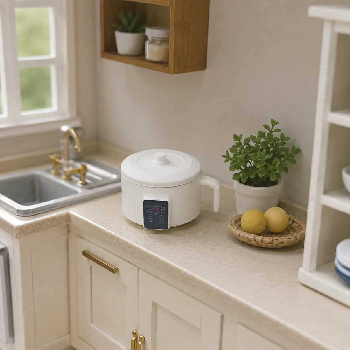 Miniature Electric Boiling Pot Model, with Digital Control Panel mini Slow Cooker, doll House Kitchen Simulation Kitchenware